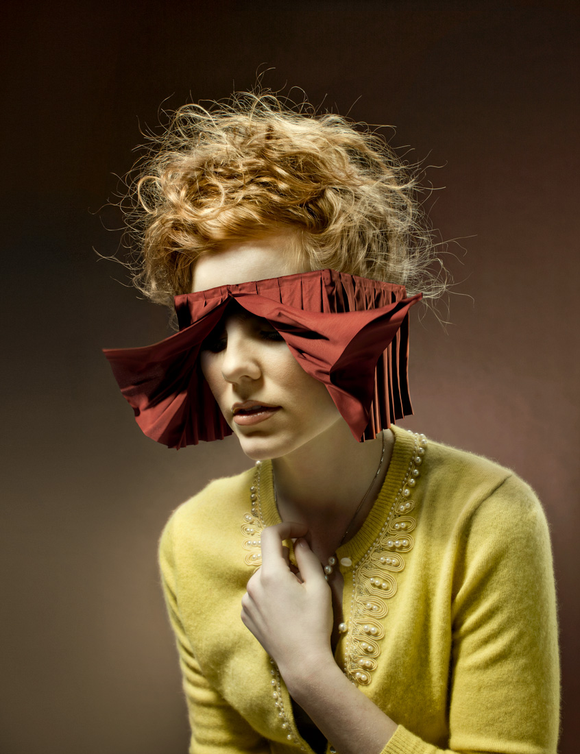 Young woman with curtrains over her face | Conceptual portrait by Saverio Truglia